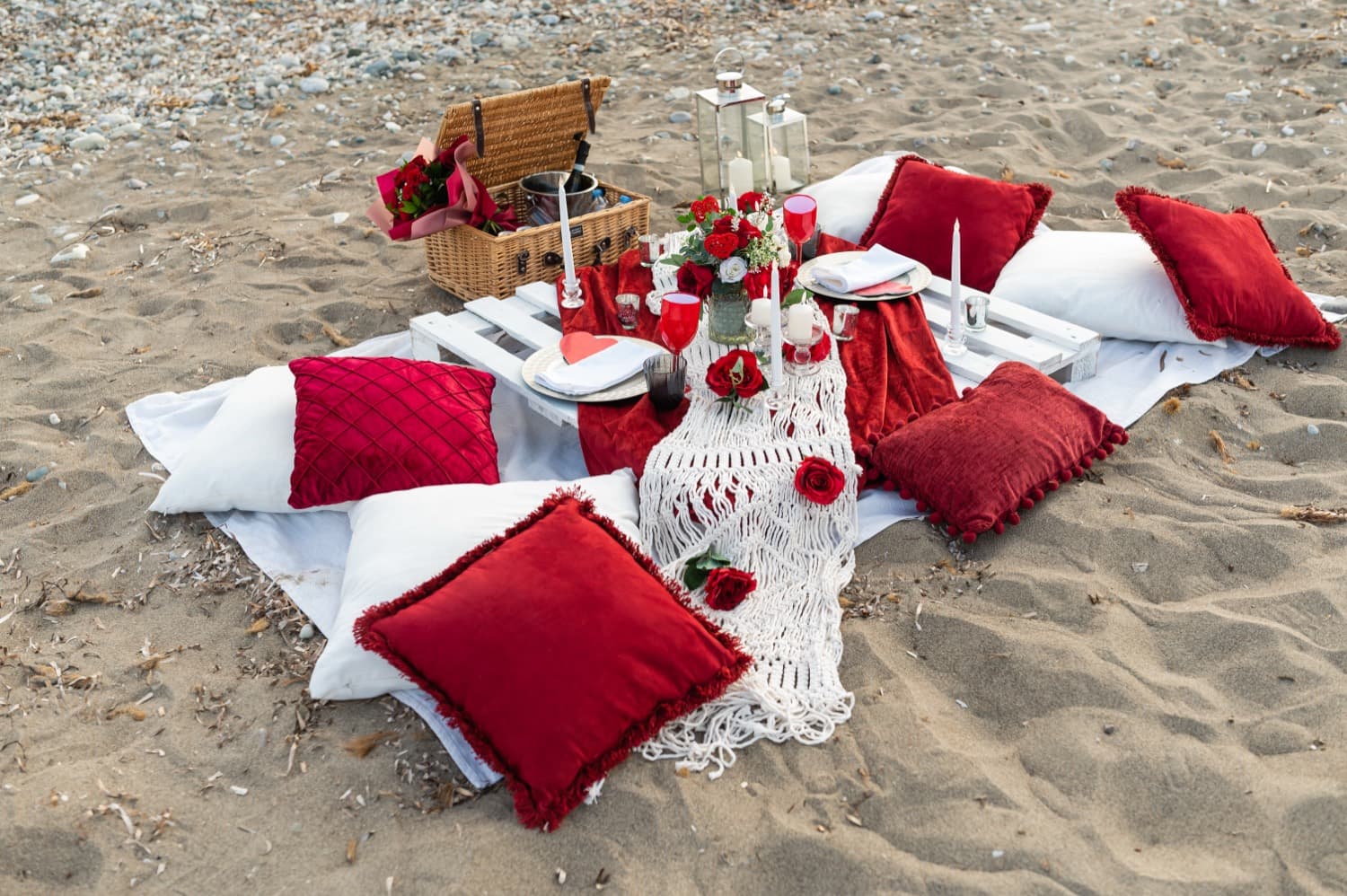 Boho beach picnic proposal in Cyprus