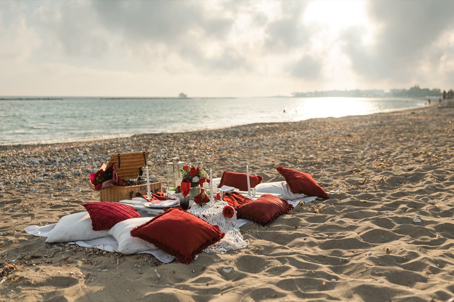 Boho beach picnic proposal in Cyprus