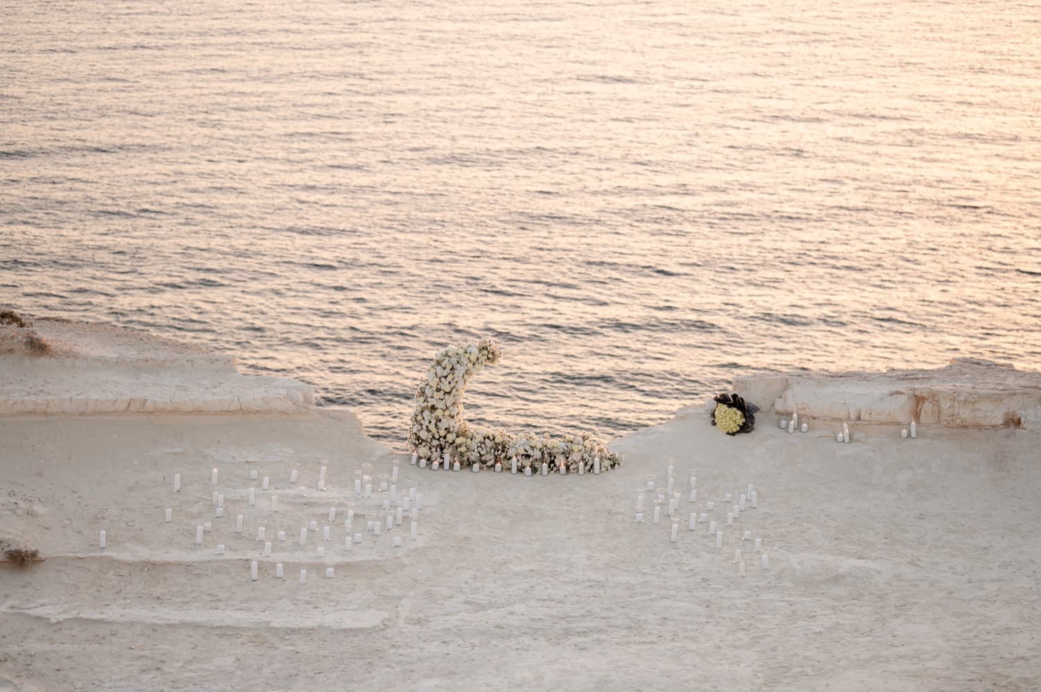 White rose arch sunset proposal in Cyprus