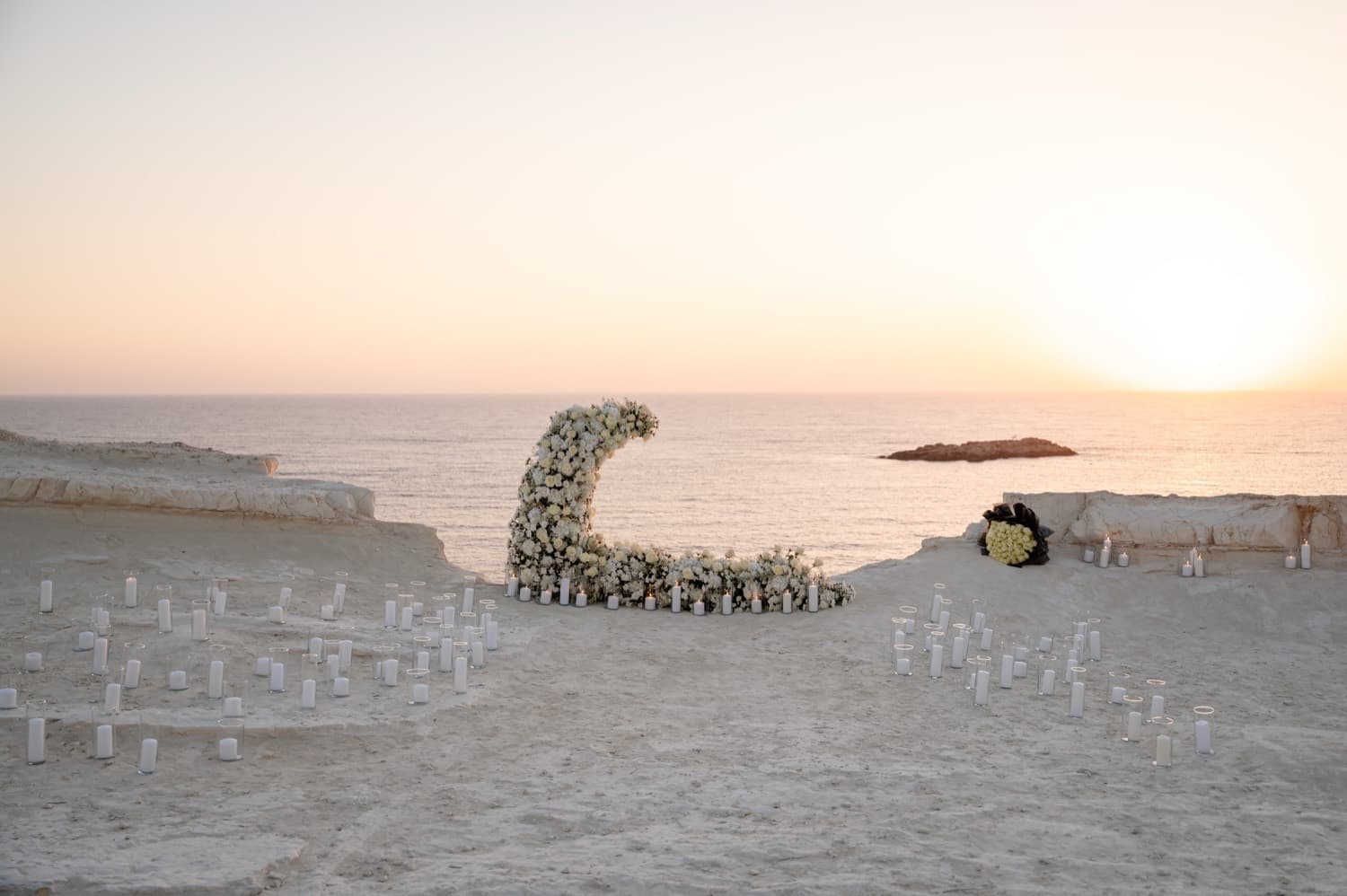 White rose arch sunset proposal in Cyprus